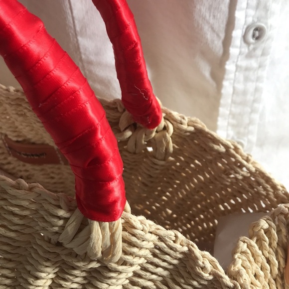 NWOT J. Crew colorful round straw pom pom crossbody circle tote hobo boho bag - Picture 10 of 16